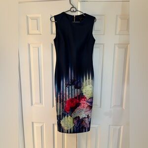 Ted Baker bodycon navy floral dress- UK size 2